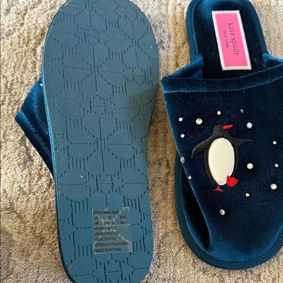 Kate Spade Jolie Teal Penguin Embroidered with blings Slippers/mule/clog 9B NWOT - Picture 5 of 9